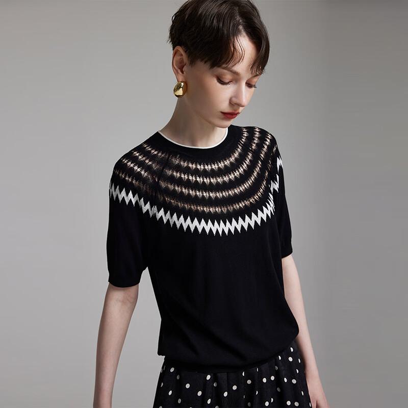 Wudao Women's Hollow Jacquard Knit T-Shirt