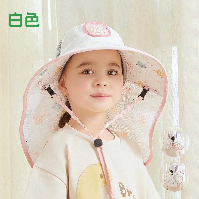 Kinderhut Cartoon niedlich Visor Jungen und Mädchen Outdoor Reise Sonnenschutzhut große Krempe Schal atmungsaktiver Fischerhut
