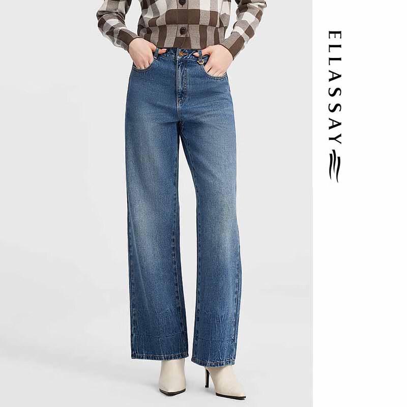 

ELLASSAY Women s Autumn Cotton Straight Wide-Leg Jeans L