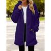 Damen Plüsch Reißverschluss Jacke Mit Kapuze Locker Langarm Pelzig Strickjacke Winter