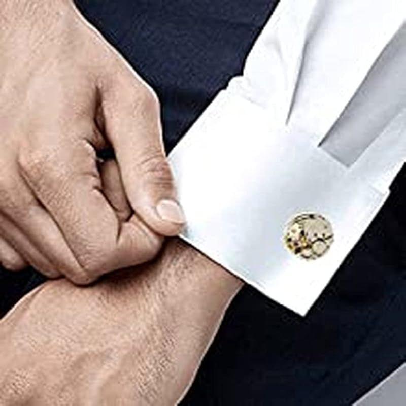 Used [New] Rockyu Cufflinks Men's Stylish Silver Watch Cuffs Mechanical Round Cufflinks Circular Antique Watch Amethyst Zirconia Stainless Steel