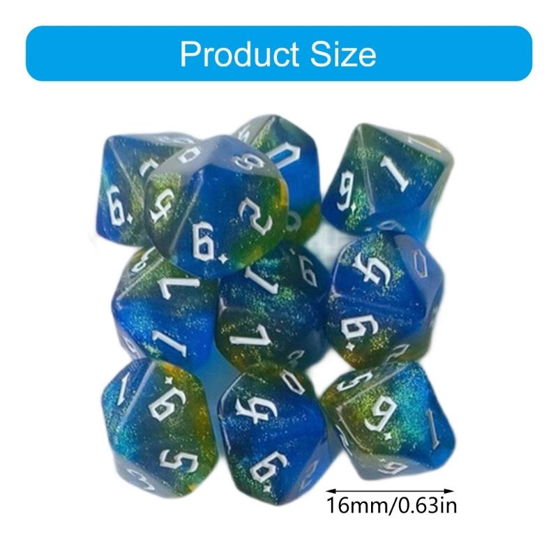 10 Stück Glitzernde Bunte 10-seitige Acryl-Würfel Rollenspiel Tischspiel Würfel Polyedrische Würfel für Tischspielspieler