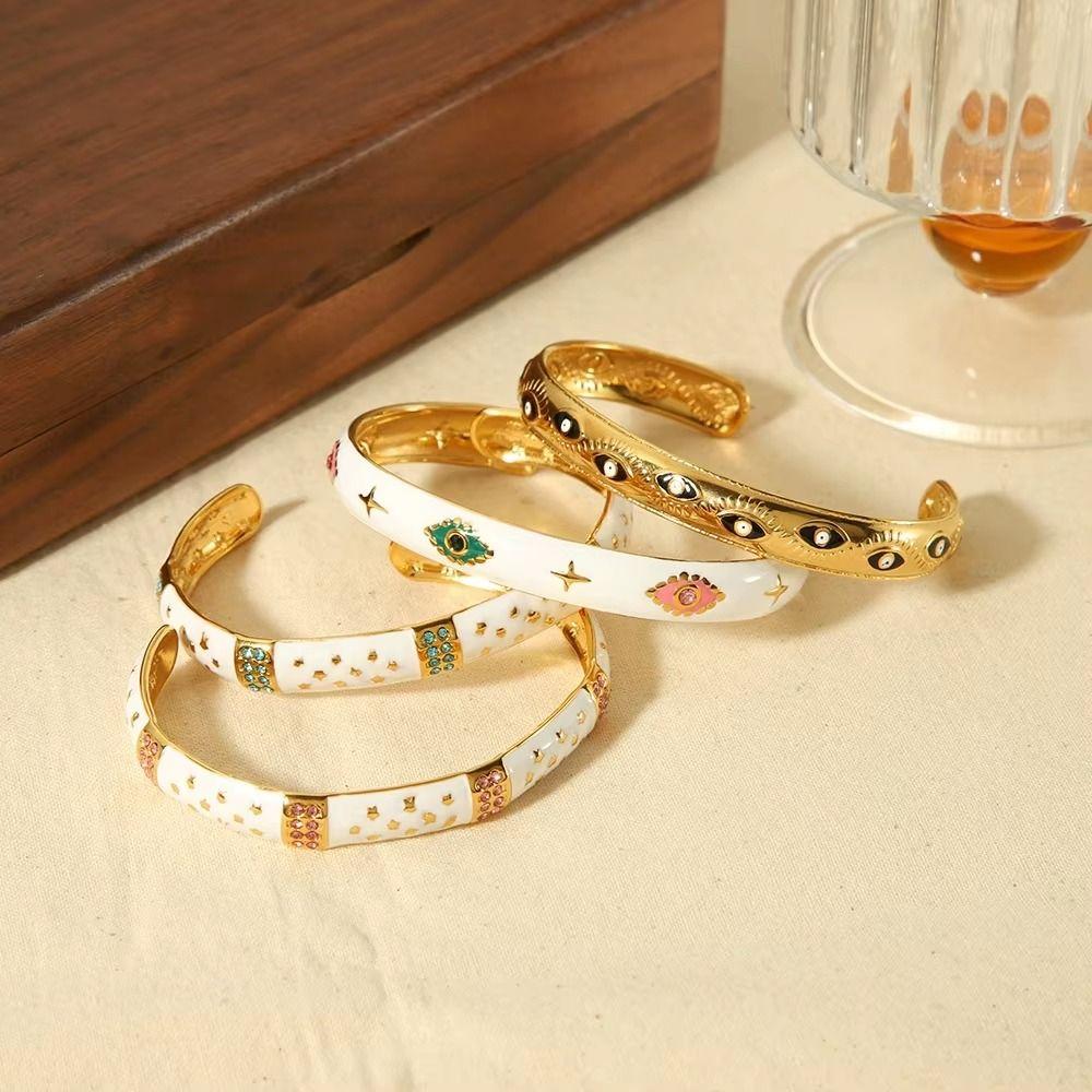 Oil Drip Design Women's Bangle Pink Green Rhinestone Demon's Eye Bracelets  Girls Gift