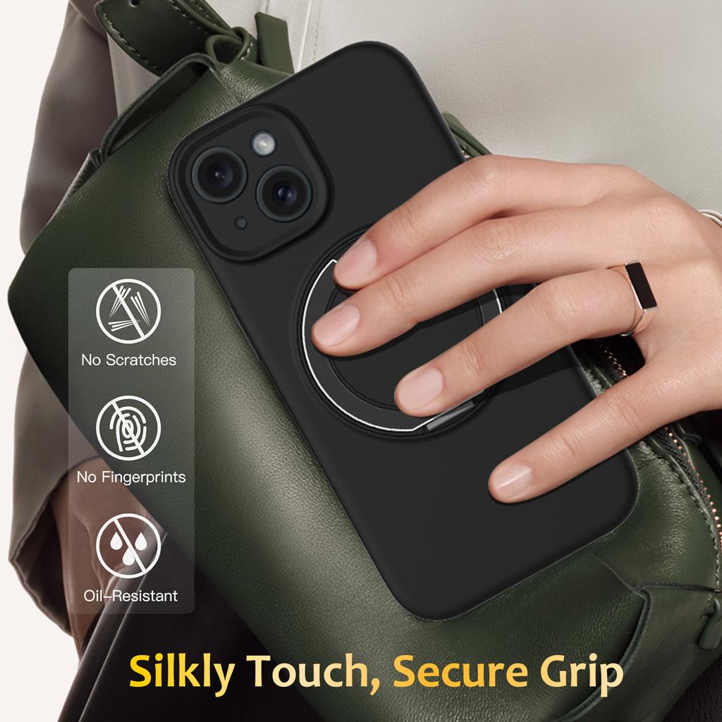For iPhone 14 Case Compatible with MagSafe Rotating Metal Kickstand PC+Silicone Phone Cover