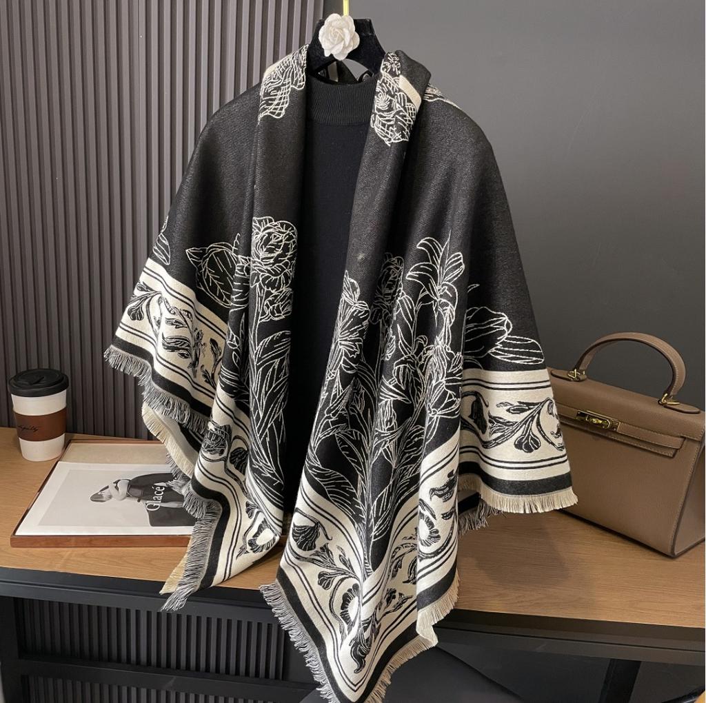 Large Square Scarf Shawl Women's Outer Scarf Dual-purpose Cape Autumn and Winter Birthday Gift Air-conditioned Room Imitation Cashmere Cape