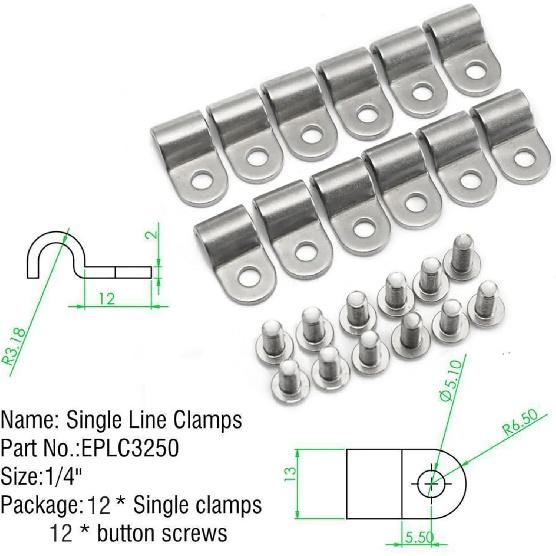 12pcs Stainless Steel Single Line Clamps 1/4" Modified Fits Fuel Line, Air, Electrical, Brake Lines (EPLC3250 (1/4" 6.3mm))