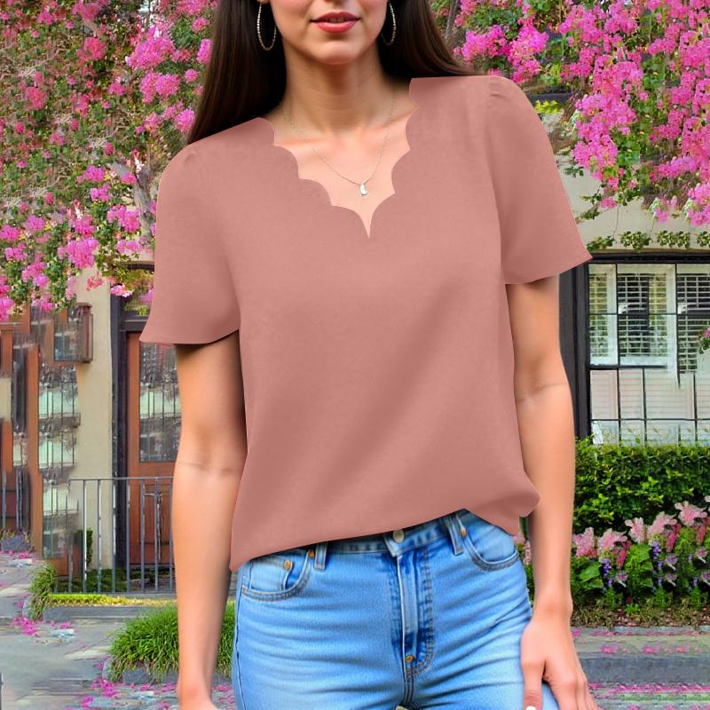 

ZANZEA Женская летняя повседневная блузка с V-образным вырезом и коротким рукавом 4XL тёмно-синий