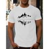 Men's Summer 100% Pure Cotton Fashionable Casual Loose Fit Plus Mountain Reflection Printed Round Neck Short Sleeved T-shirt Top