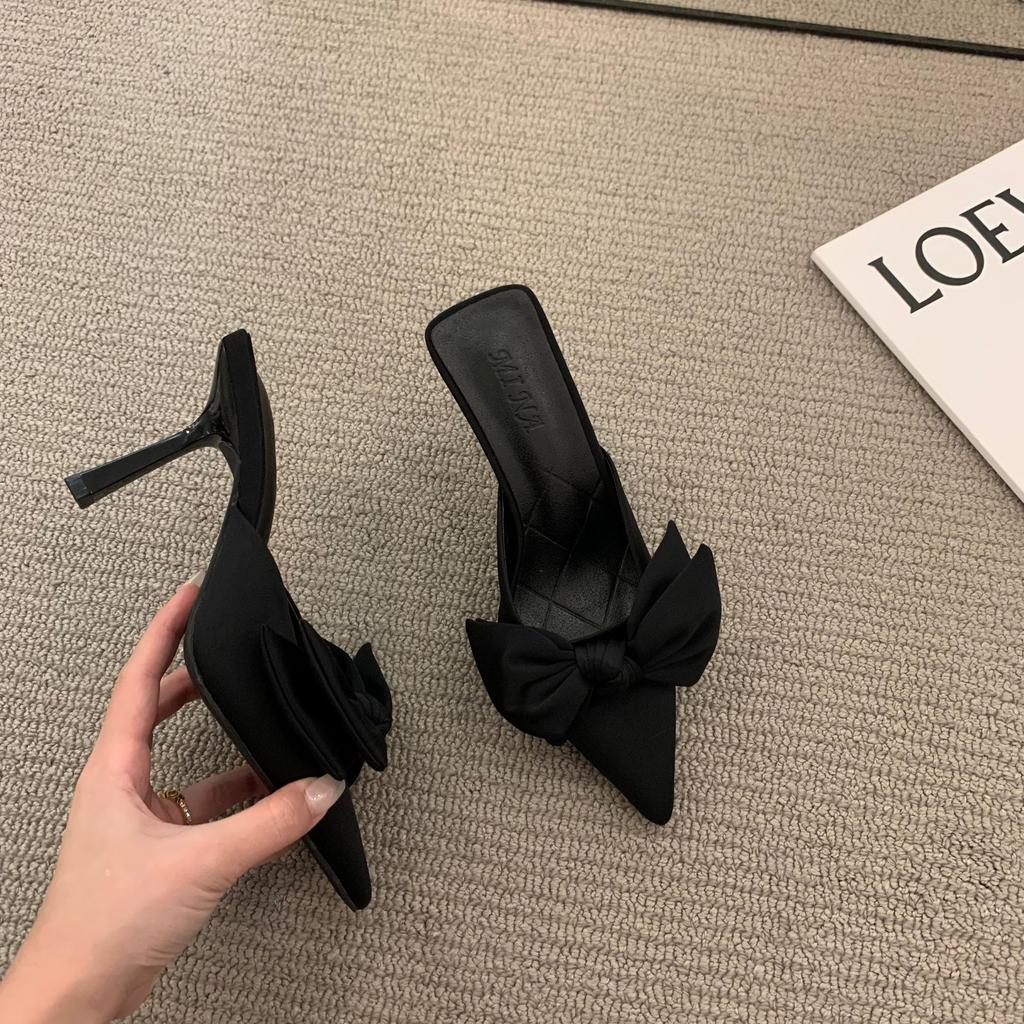 Fashion 2024 Women Slippers Stiletto Sexy High Heels Bowknot Slippers Flip Flops Pointed Toe Slides Party Shoes Woman Q438