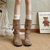 Comemore Plateforme Talon Épais Femmes Bottes Western Cowboy à Enfiler Pliées Pile Bottines Longues Chaussures Féminines Automne Hiver
