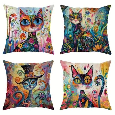 Home Decor Colorful Fantasy Cats Pattern Pillow Cover Pattern Cushion Cover Suitable for Sofa Bedroom Car Pillow Cover