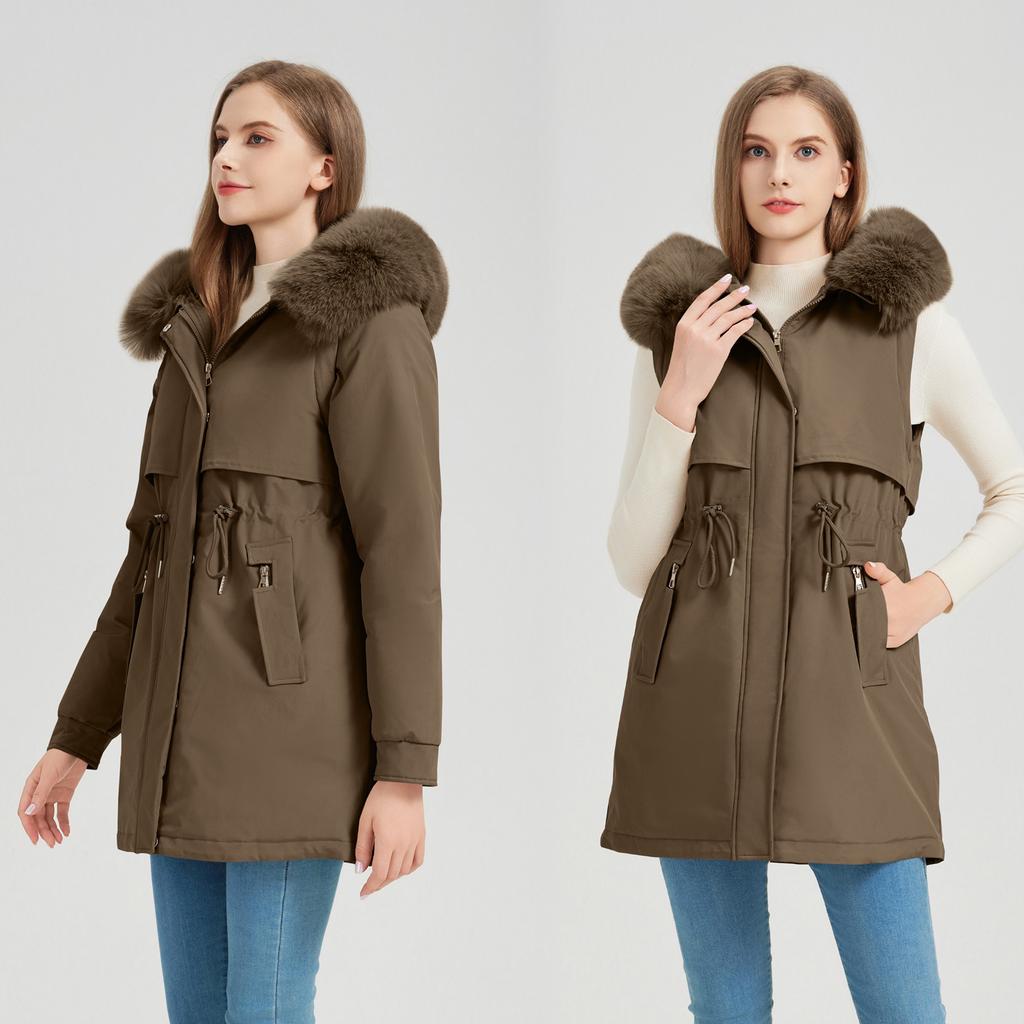 Parker Cotton-padded Jacket Women's Winter New Waist Cotton-padded Jacket Long Cotton-padded Jacket with Velvet Padded Coat.