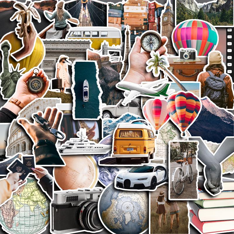 

World Travel Journal Stickers: 50 Sheets of European Hot Air Balloon, Bus, and Architecture Scenery