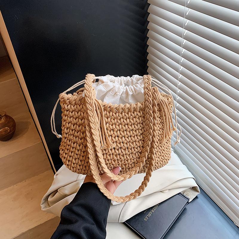 Summer Woven Small Square Bag New Women's Fashion Fresh Shoulder Bag Niche Design Strap Bag