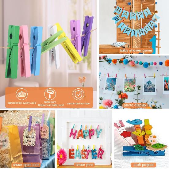WAENLIR Colored Clothes p 12 Color 2.9inch 50PCS, Colorful ClothesP Wooden Clips for Photos Pictures Decorative Crafts, Decoration clothesp Clothing