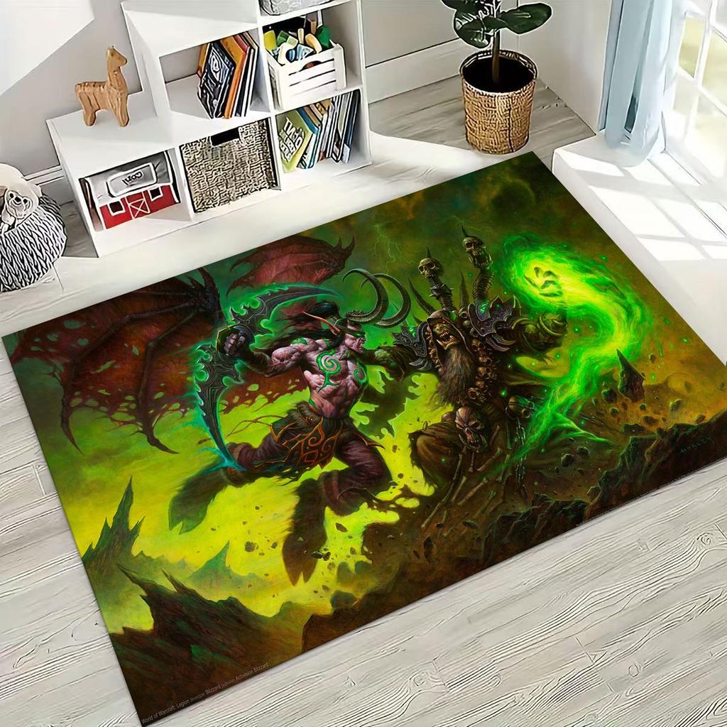 WOW World of Warcraft Arthas Demon Illidan Sylvanas Rug for Bedroom Living Room Sofa Home Doormat Decor, Kids Non-slip Floor Mat