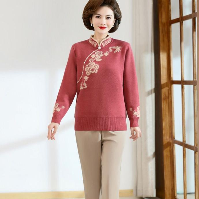 Herbst Winter Damen Nerzfleece Pullover Locker Übergröße Pullover Bestickt Pullover Fleece Verdickt Beflockt Strickoberteile