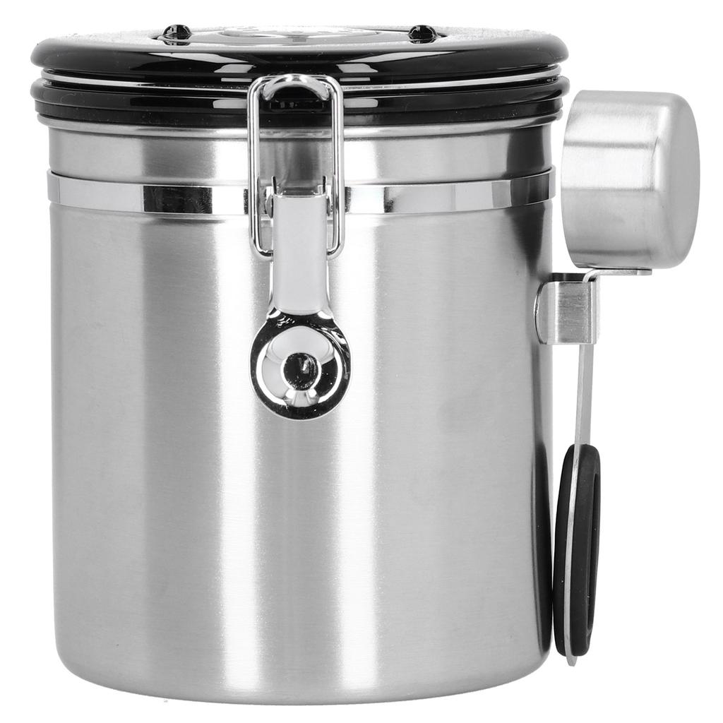 Coffee Beans Sealing Jar Canister Container with Exhaust Valve Spoon for Home KitchenSilver