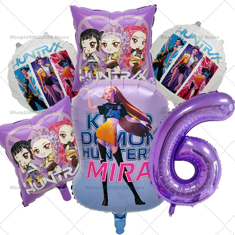 Kpop Demon Hunters Girl Birthday Balloons Decoration RUMI ZOEY MIRA Number Round Balloons Set Party Supplies Baby Shower Gift