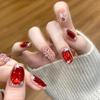 New Year's armor red fireworks semi-handmade cat eye wearing nail art nail piece finished fake nail patch white