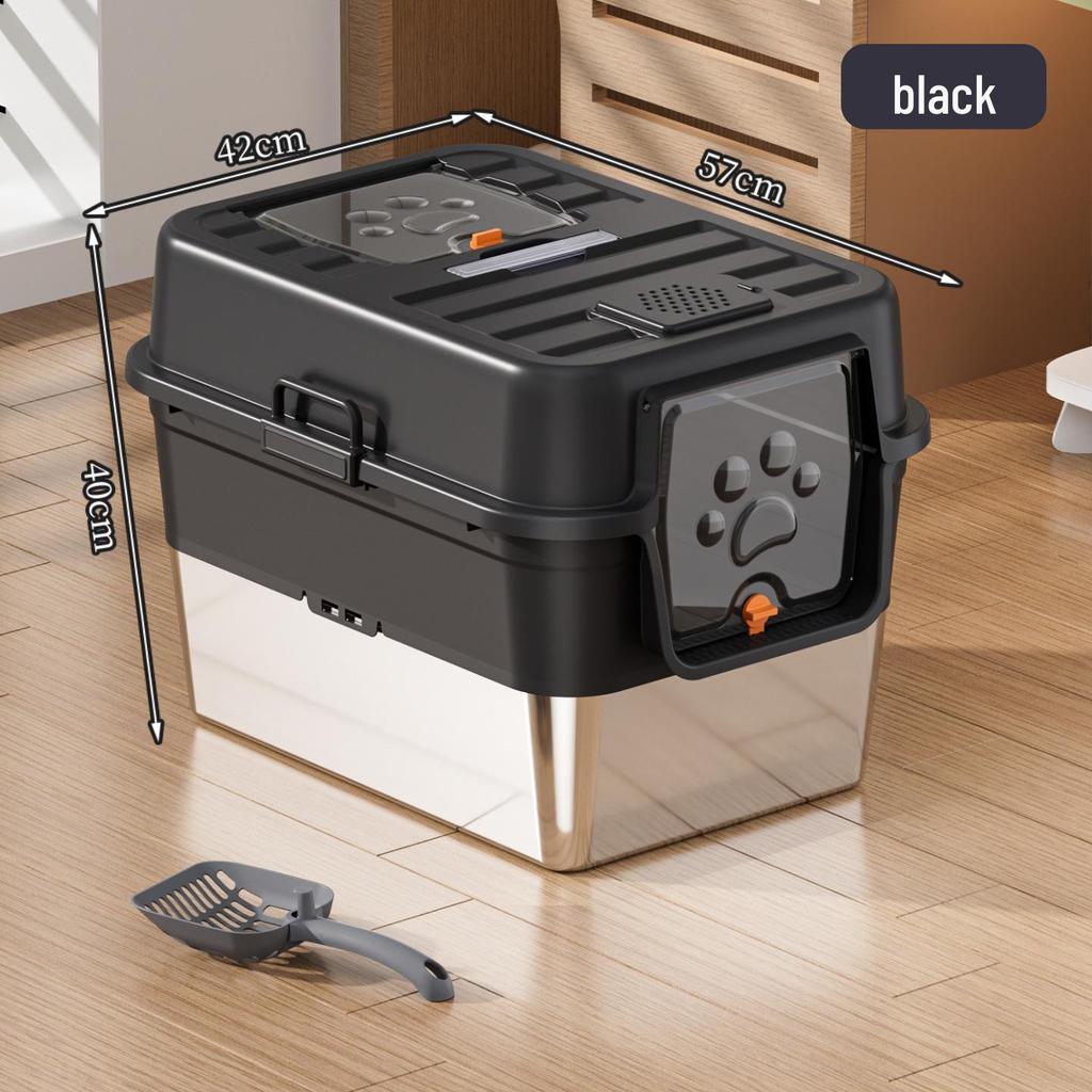 Odor-Proof Stainless Steel Enclosed Cat Litter Box with Anti-Splash Top Entry