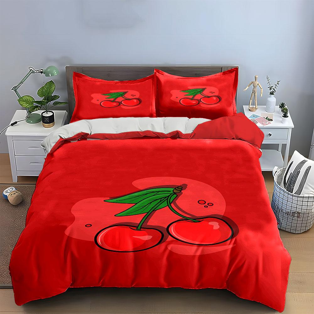 "Red Cherry Theme Bedding Set" Bedding Duvet Cover Set Duvet Cover Pillowcases  (1 * Duvet Cover 2 * Pillowcases, without duvet insert)
