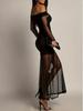 European Off-Shoulder Mesh Patchwork Slim Fit Long Sleeve Bodycon Dress