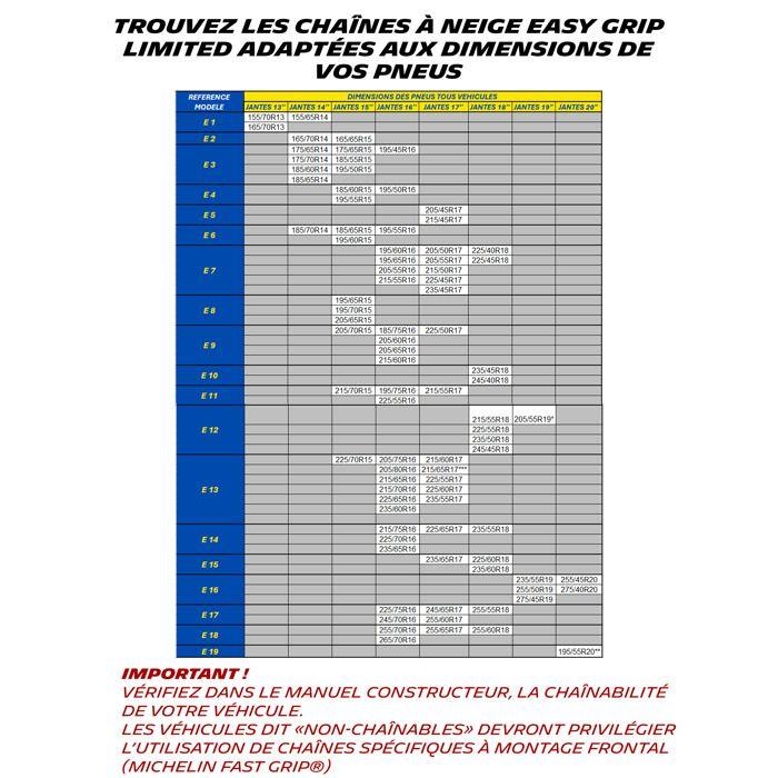 Chaînes À Neige - MICHELIN - Easy Grip Limited - Montage Facile - Résistance Maximale - 150 Anneaux Acier