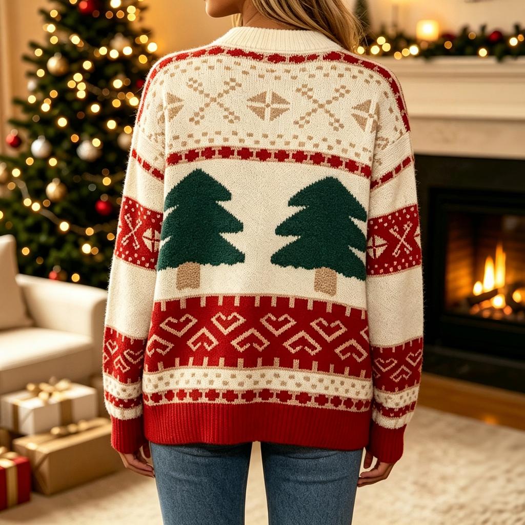 Women's Christmas Pullover Sweater Long Sleeve Knit Top for Winter Holidays