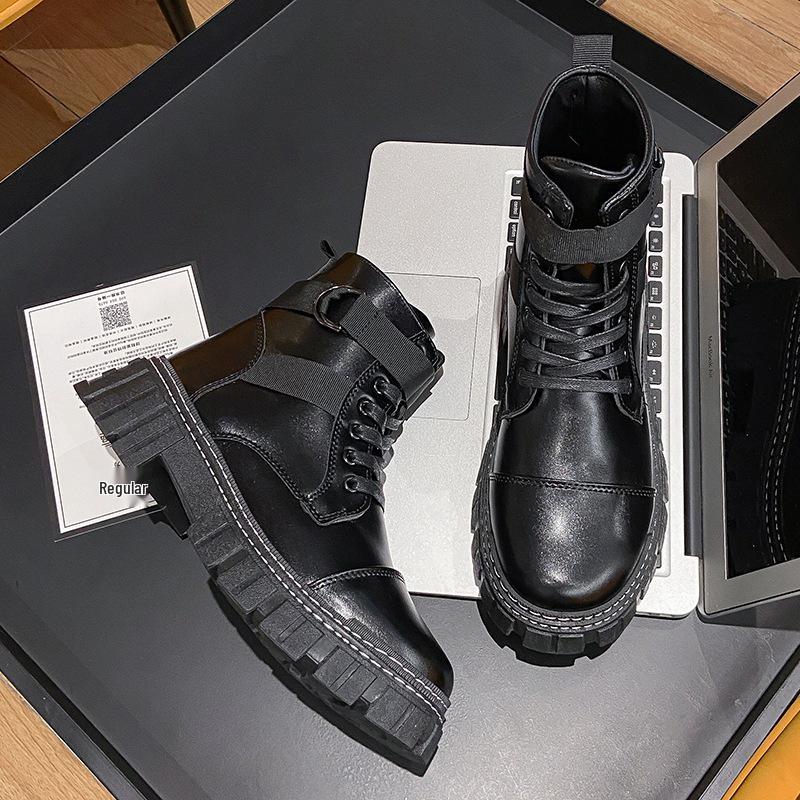 

Мужские черные кожаные мотоботы хай-топы в британском стиле 44