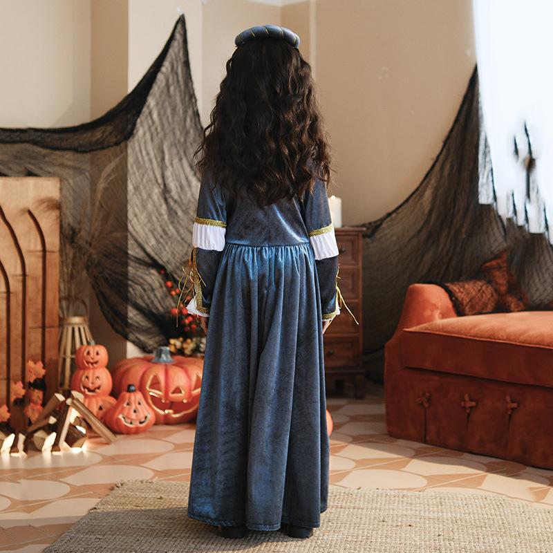 Halloween Kids Costume Vintage Court Style Long Sleeve Medieval Renaissance Girls Costume Carnival Dress