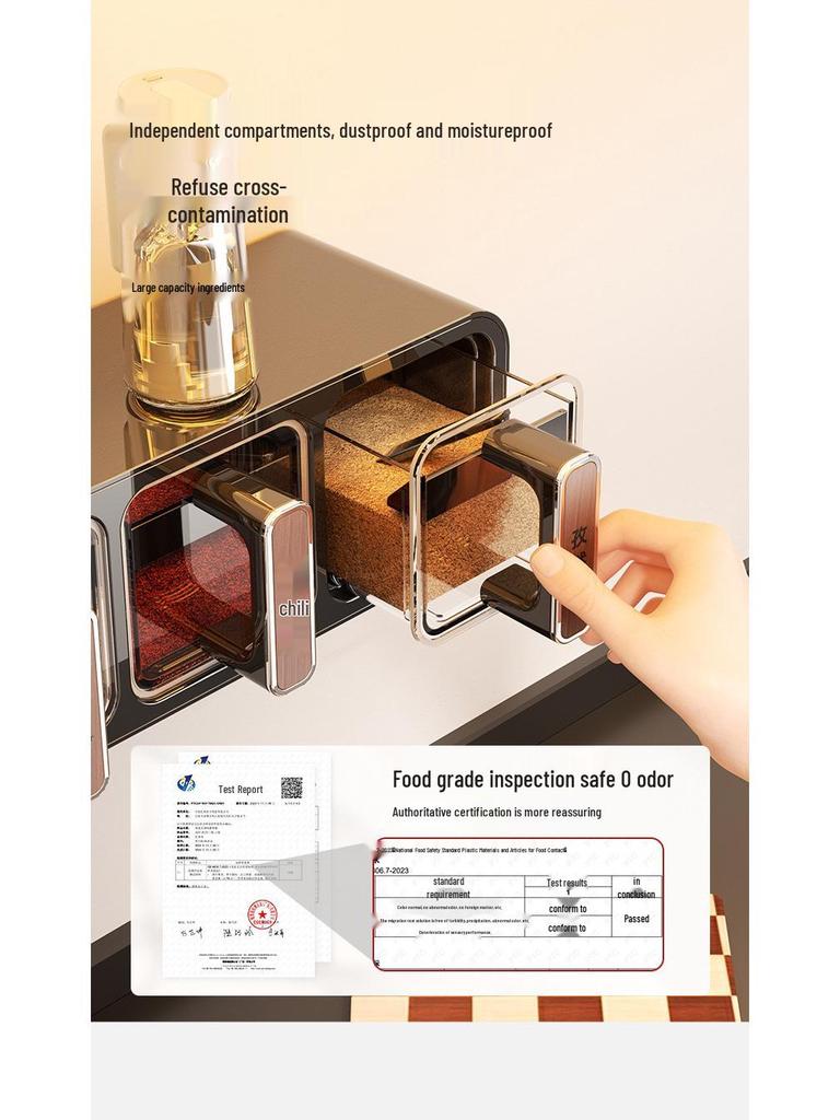Wall-Mounted Multi-Compartment Kitchen Seasoning Jar Set: Moisture-Proof, Sealed Jars for Spices, Salt, and Chili.