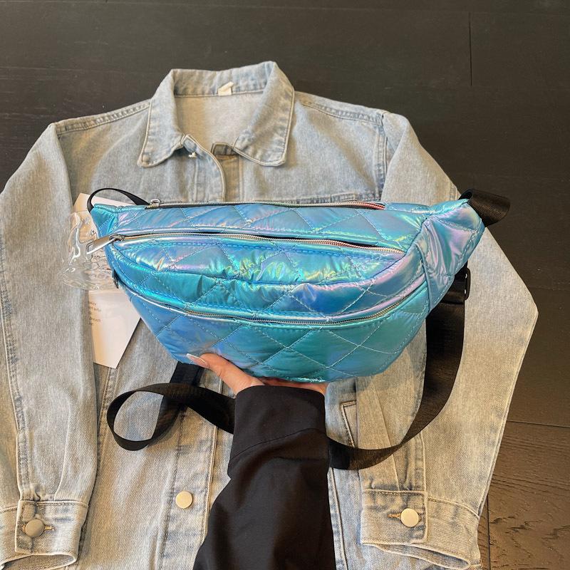 

Laser fanny pack trendy breast bag niche design personalized messenger breast bag fashionable versatile girls fanny pack синій