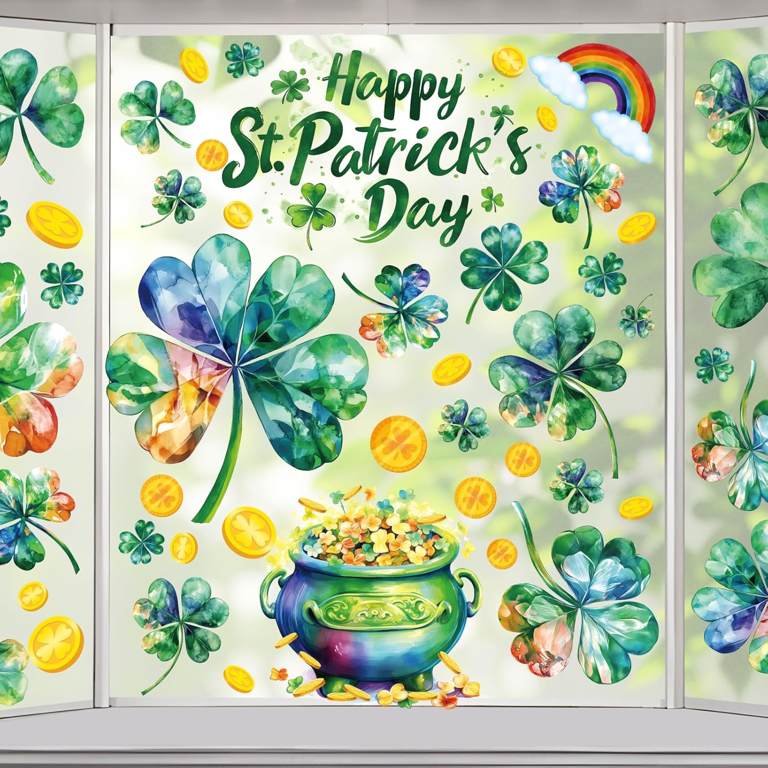 St Patricks Day Window Clings for Glass Windows, Saint Patrick s Day Shamrock Decor, Spring Window Sticker Decal for Gifting and Holidays, 8 Sheets St. Patrick s Day