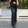 Ropa Y2k Jeans de Tiro Bajo Acampanados para Mujer Pantalones de Mezclilla Rayados Negros Casuales Streetwear Pantalones de Campana