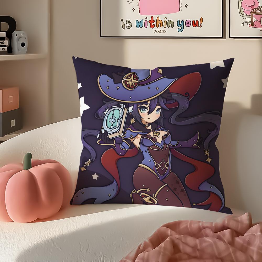 Game Genshin Mona Cushion Cover Pillowcase Short Plush Invisible zipper Room Sofa Cushion Cover