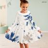 Little Girls Furry Collar Long Sleeve Printed A Line Flared Dress