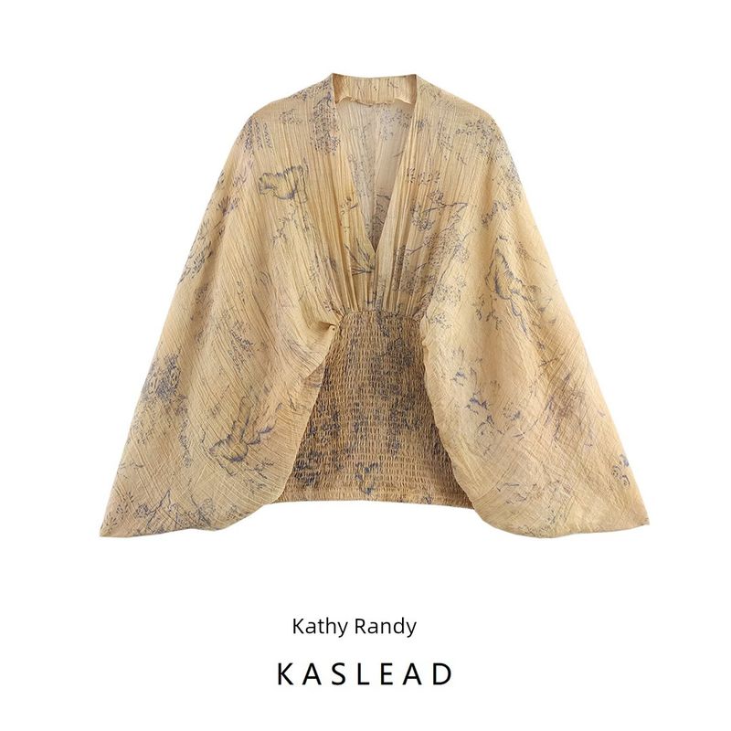 Kaslead New Women Clothes Western Style Fashion Simple Waist Hugging Print Top 8286005 005