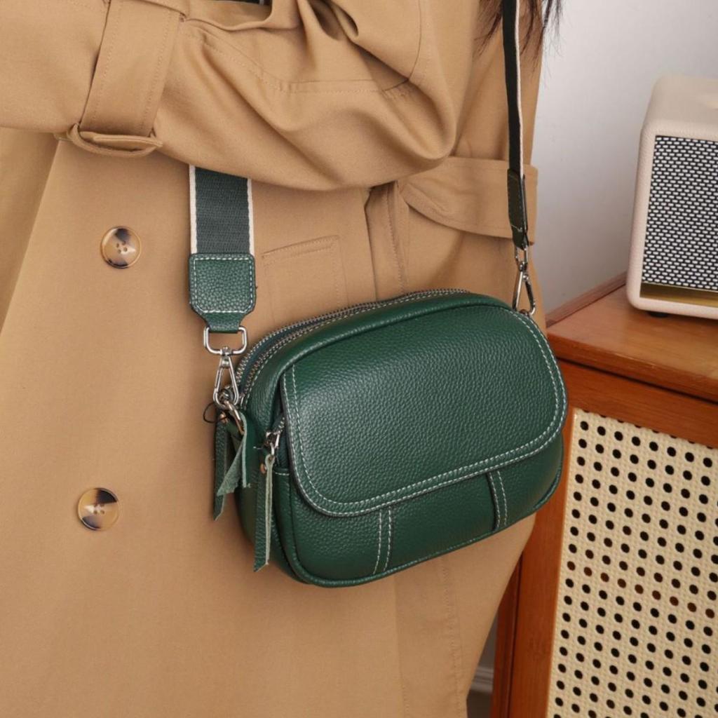 Genuine Leather Women's Crossbody Bag - High-End Small Round Shoulder Bag