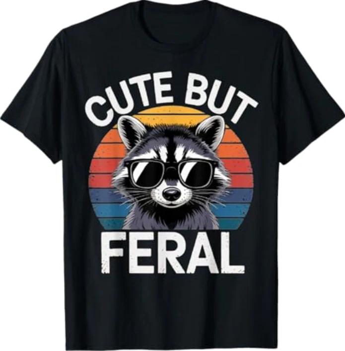 Racoon Tee Cute But Feral Humor Teen Funny Toddler Boy T-Shirt