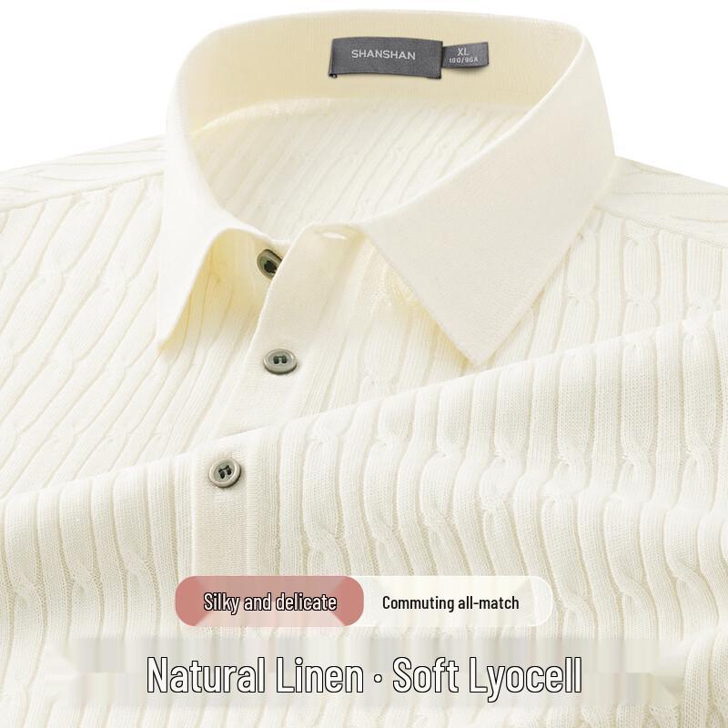 SHANSHAN Men s Linen Blend Jacquard Polo Shirt 2XL