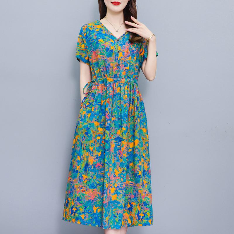 Elegant Women Dresses Summer Plus Size Vintage Clothes Short Sleeve Casual Long Dress