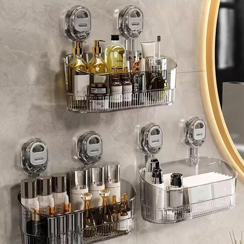 Wall Mounted Suction Cup Storage Rack Transparent Makeup Organizer Cosmetic Storage Box  Kitchen