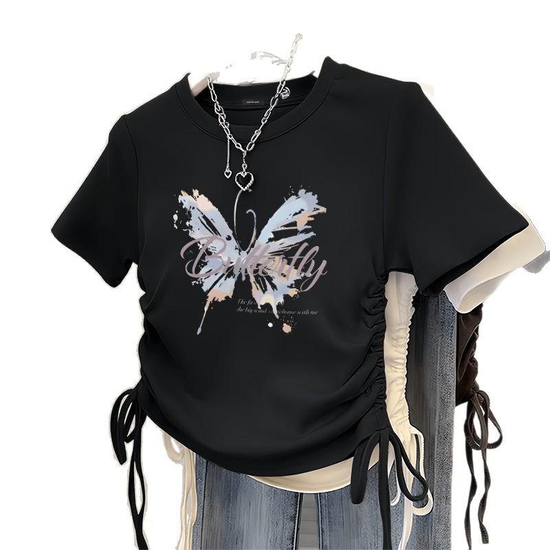2025 Trendy Korean Style Drawstring Shoulder Slim-Fit Short-Sleeved Summer Top for Kids