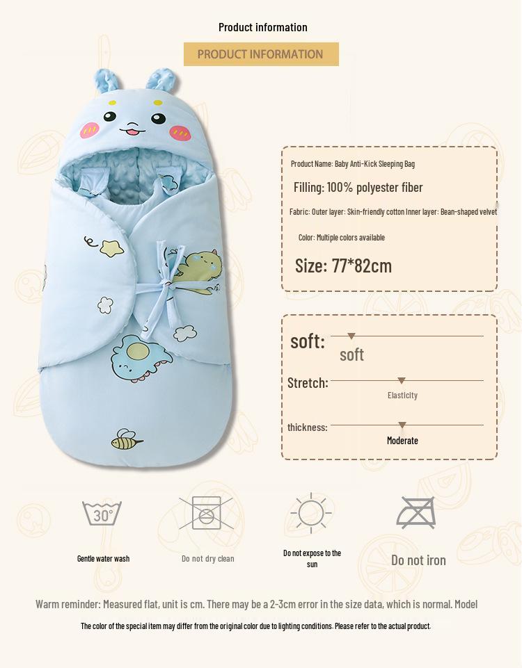 Newborn Anti-Kick Swaddle Sleeping Bag - Pure Cotton Winter/Autumn Thickened Baby Receiving Blanket