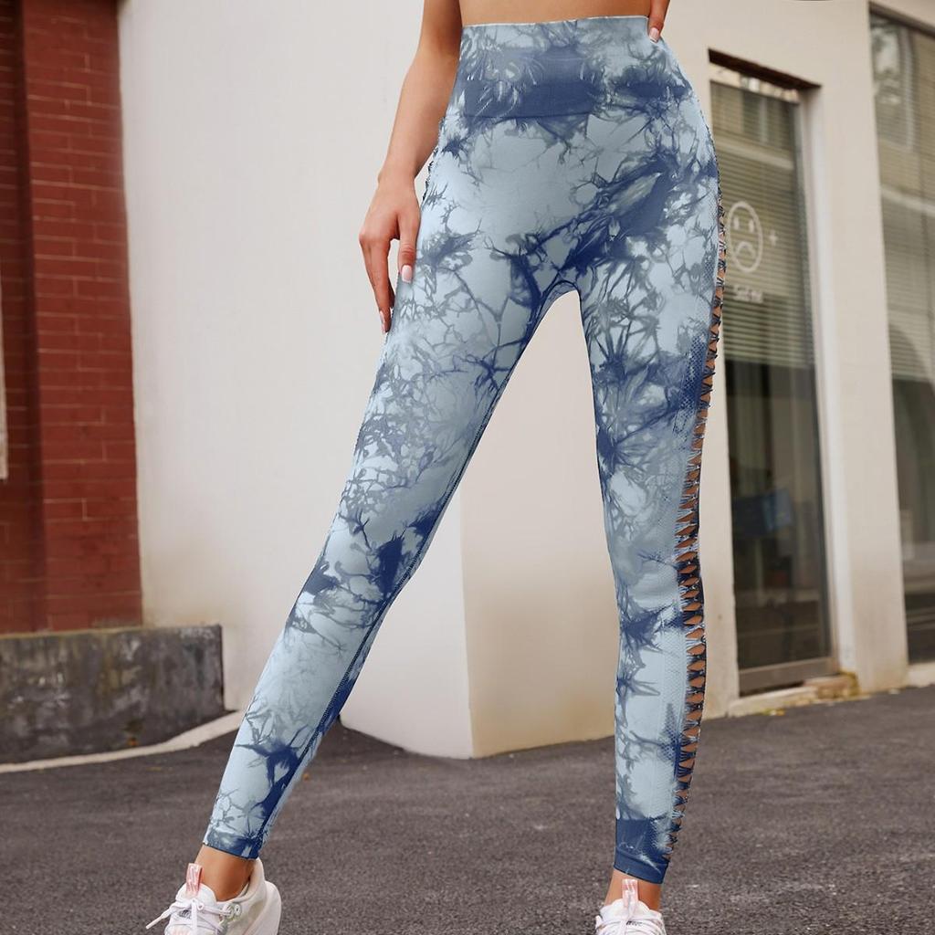Cross-Border Tie-Dye Hip-Lifting Hollow Yoga Leggings: Slim Fit, Sports & Cycling Pants
