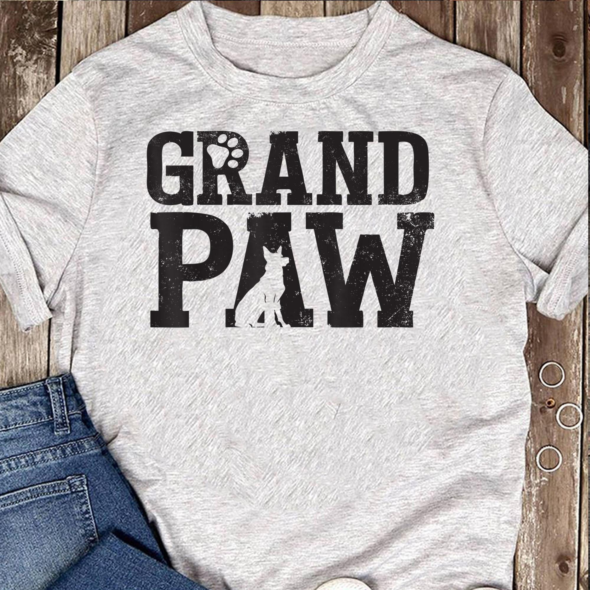 German Shepherd Grand Paw Women Men T-Shirt Grandpa Cotton Tops S серый