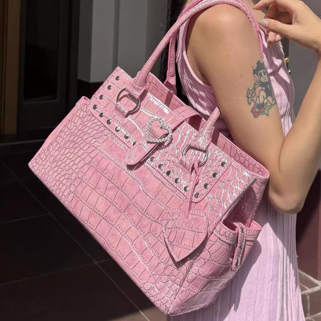 Advanced Crocodile Pattern Large Capacity Portable Briefcase for Women, New Sweet, Cool and Spicy Girl Commuting Single Shoulder Handbag