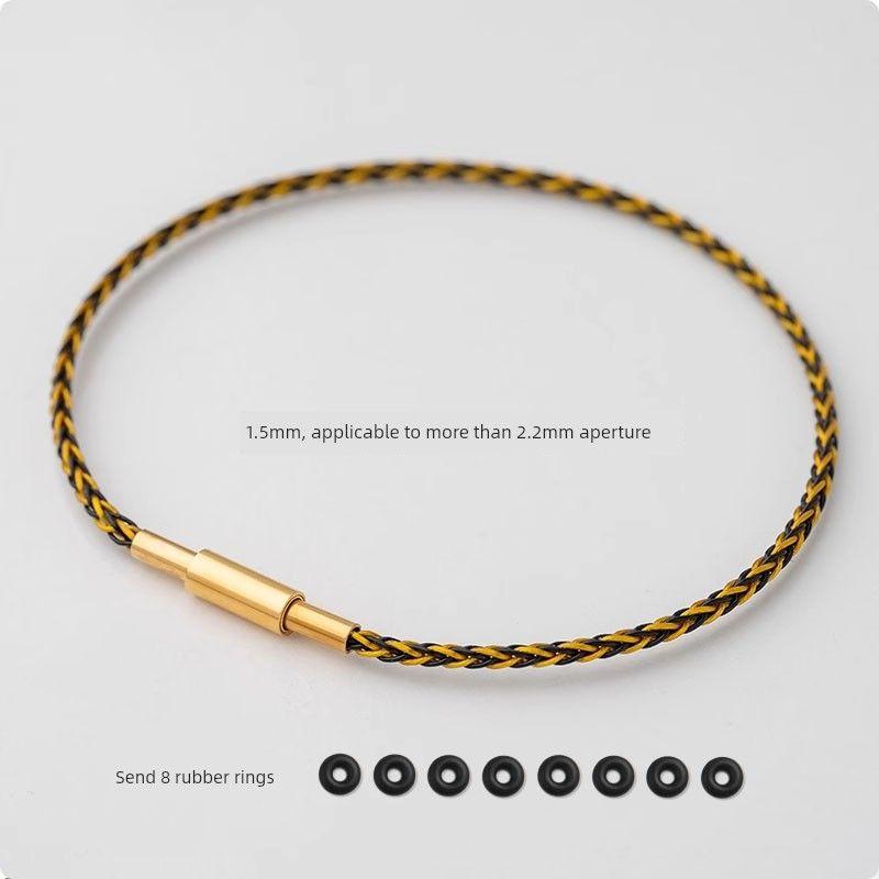 

Браслет из красной веревки с бусинами на удачу для мужчин и женщин, плетеный из кожи с золотой нитью, с маленьким отверстием из чистого золота 3D, на год животного 16cm Black + Gold, wire rope 1.5mm