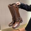 Winter Women Knee High Boots Fashion Belt Buckle Long Boots Female Elegant Thick Heel Women's Knight Botties